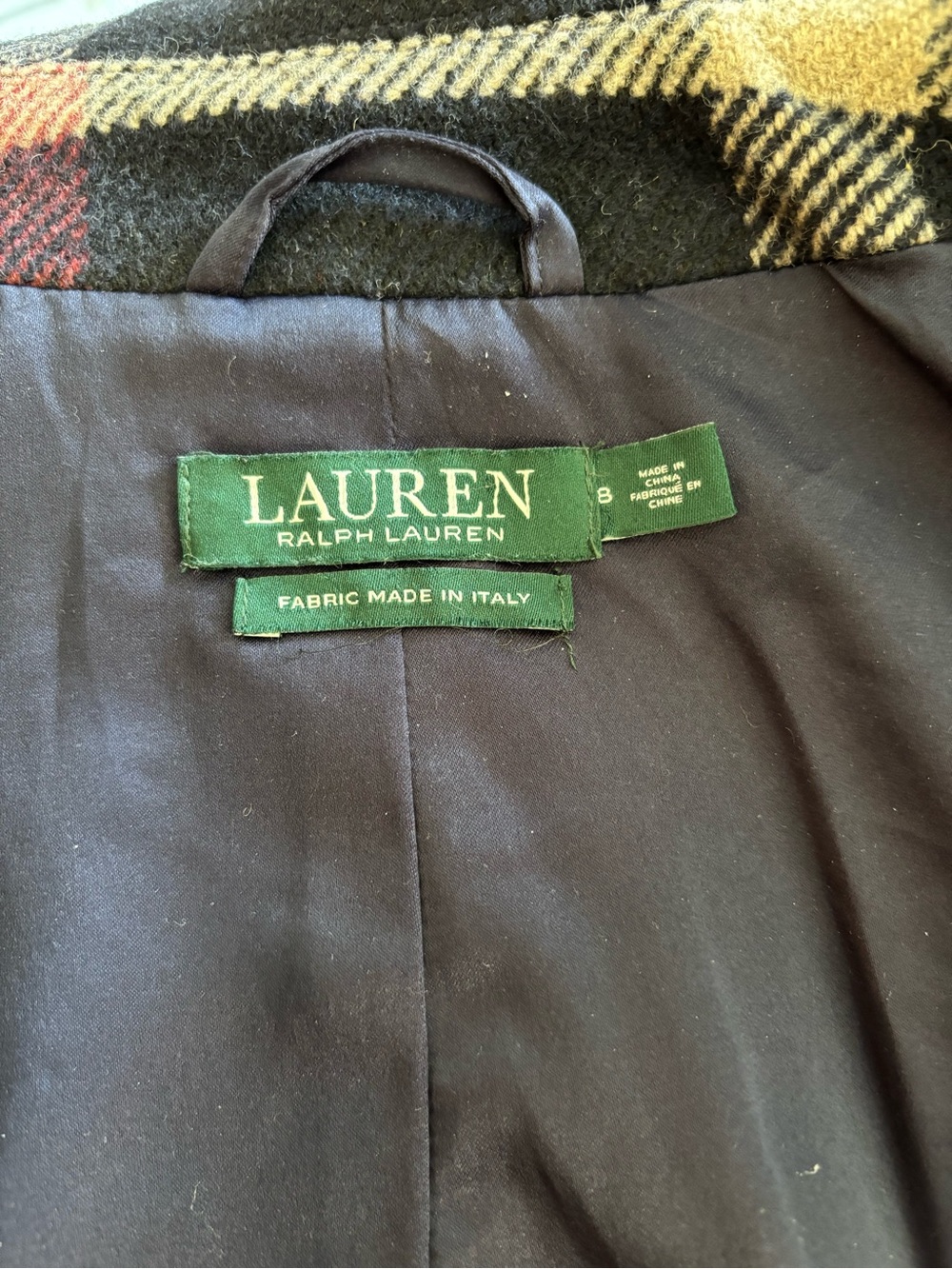 Ralph Lauren Wool Blend Plaid Peacoat Navy Burgundy Cropped Preppy Heritage 8 - Picture 5 of 9
